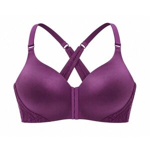 Cacique Front Close Racerback Bra Plum Purple Lace 42D full coverage‎ intimates
